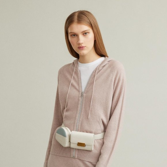 MWant Les Essentiels Luka Half Moon Leather Small Pouch Belt Bag, White/Blue - Picture 3 of 12